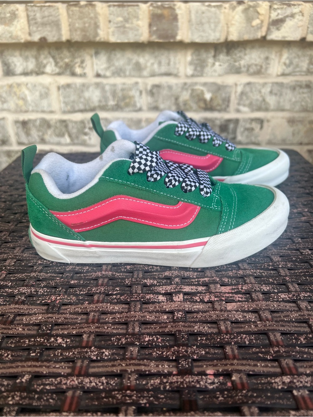 Vans Knu Skool Green & Pink with checkered laces size 2.5